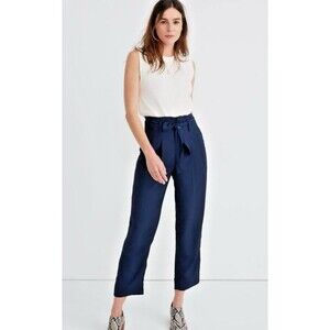 Madewell Women's 2 Navy Drapey Paper Bag High Rise Straight Leg Pants  #L0375